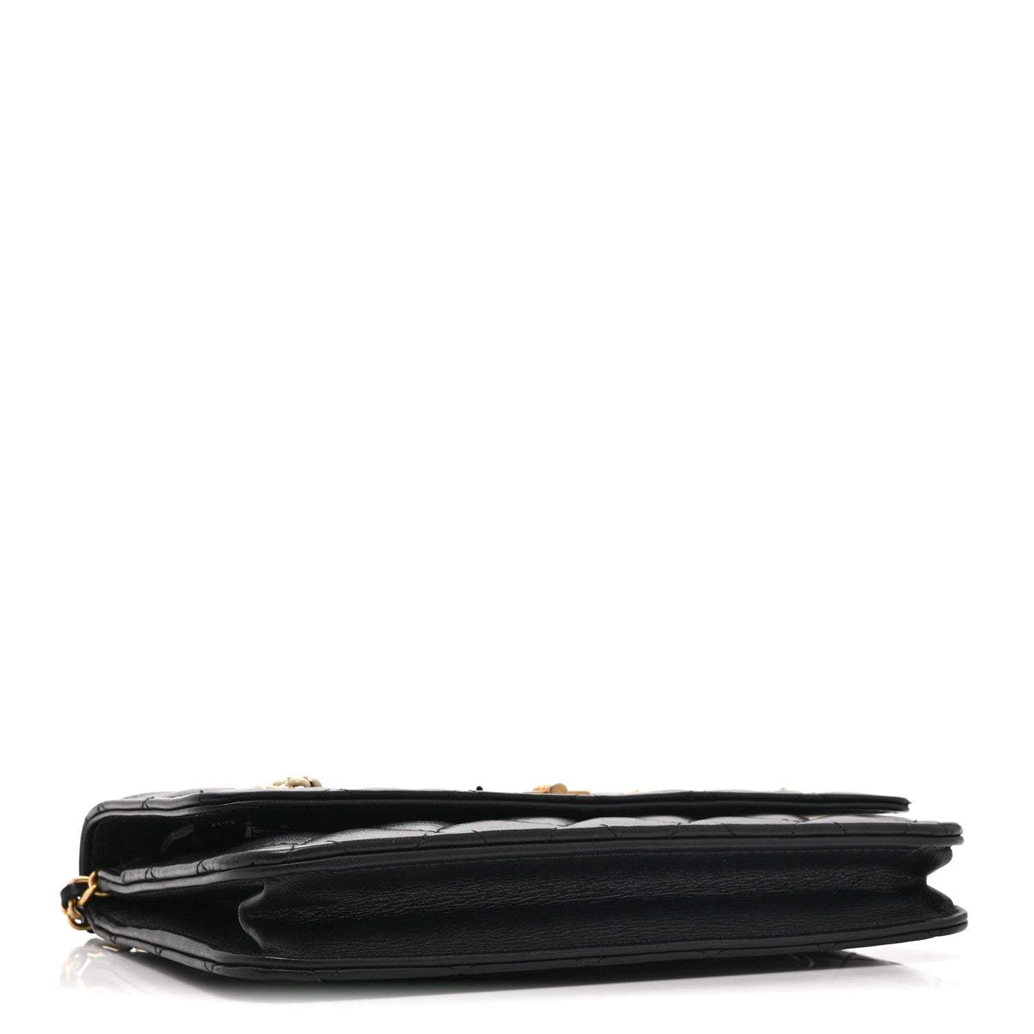 Chanel Aged Calfskin Quilted Lucky Charms 2.55 Reissue Wallet On Chain WOC Black
