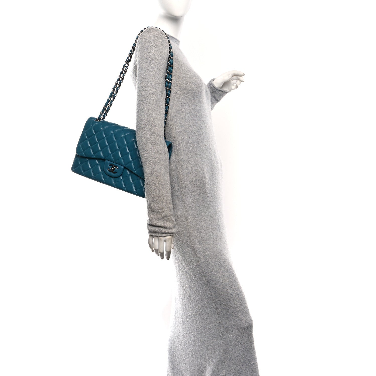 Chanel Lambskin Quilted Jumbo Double Flap Turquoise