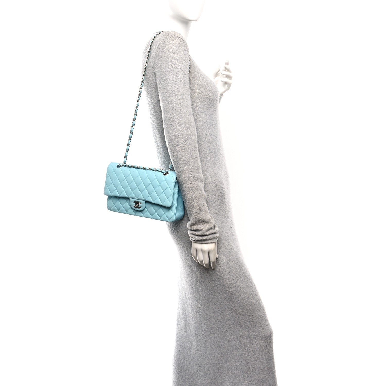 Chanel Lambskin Quilted Medium Double Flap Light Blue