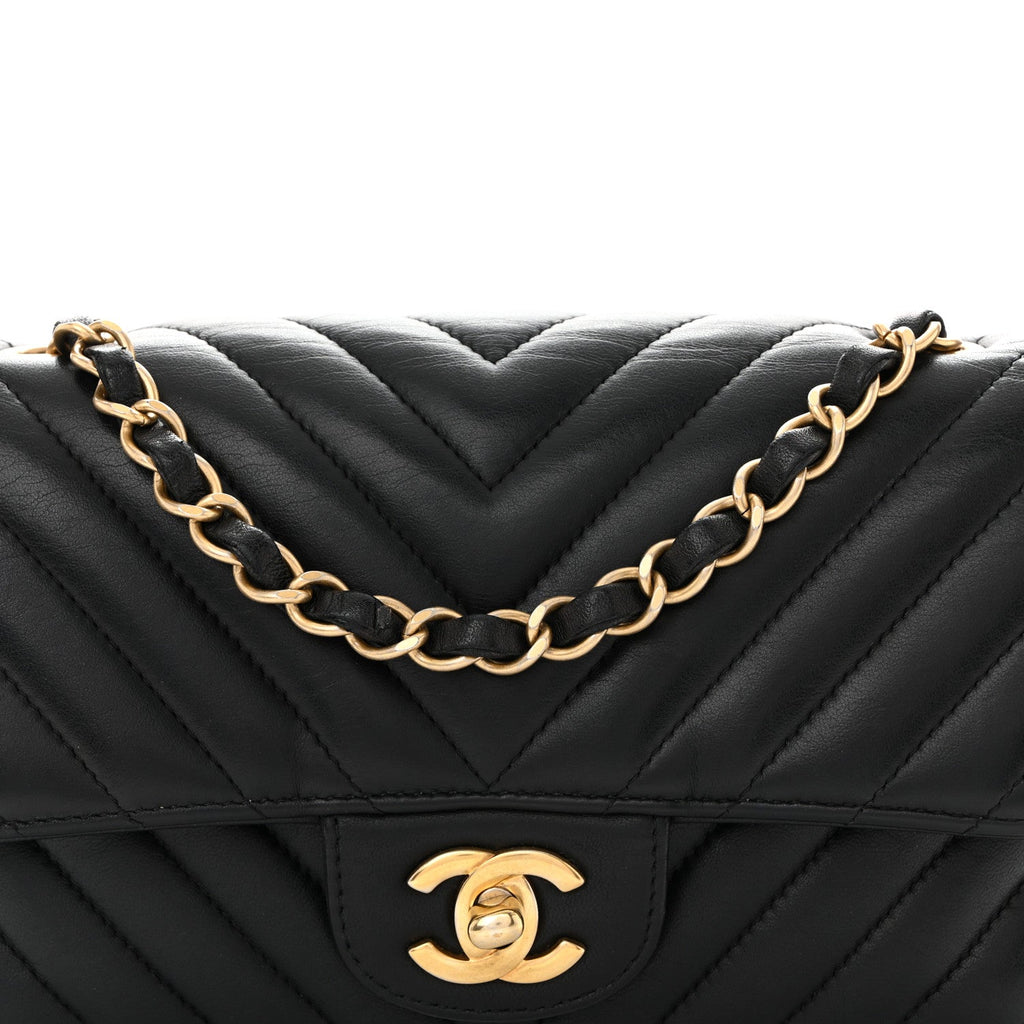 Chanel Lambskin Chevron Quilted Mini Rectangular Flap Black