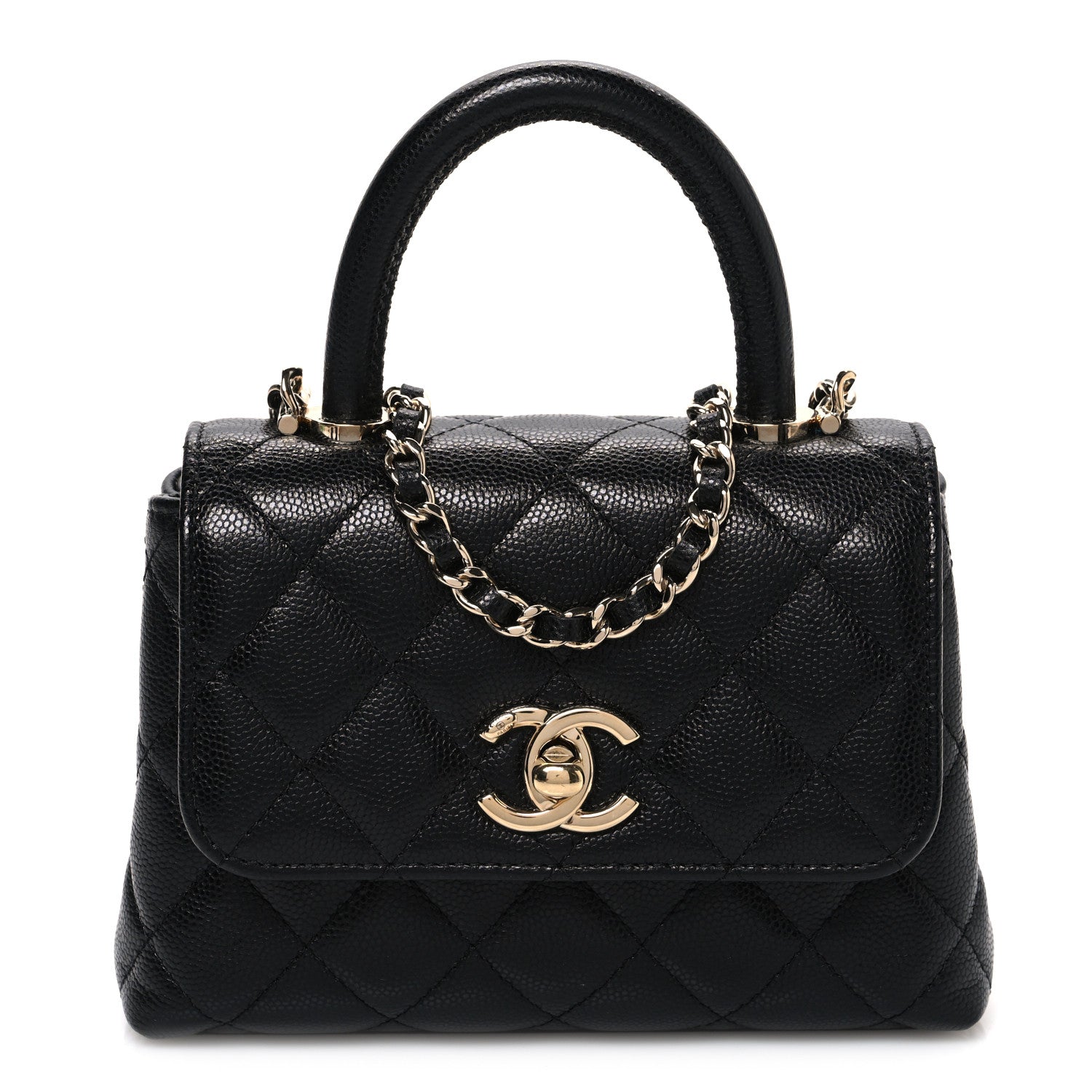 Chanel Caviar Quilted Coco Handle Clutch With Chain Black