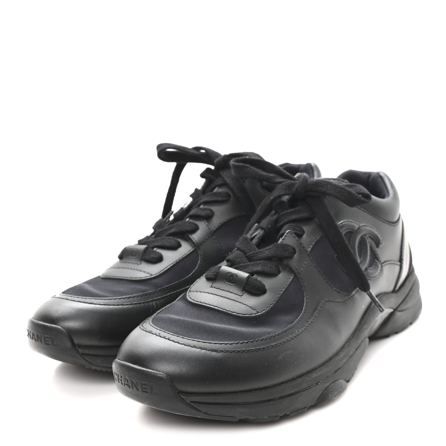 Lambskin Fabric CC Uniform Sneakers 39.5 Black