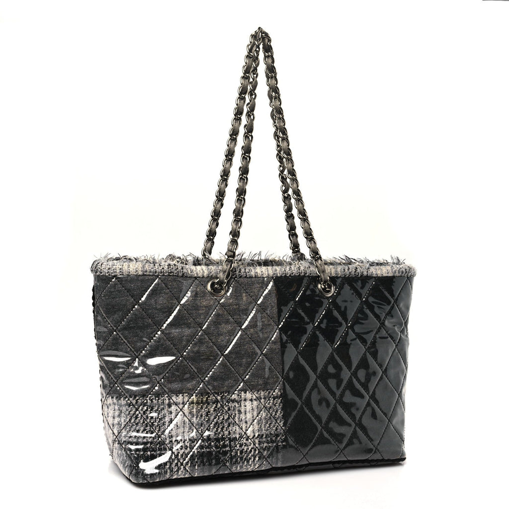 Chanel Vinyl Funny Tweed Patchwork Tote Grey