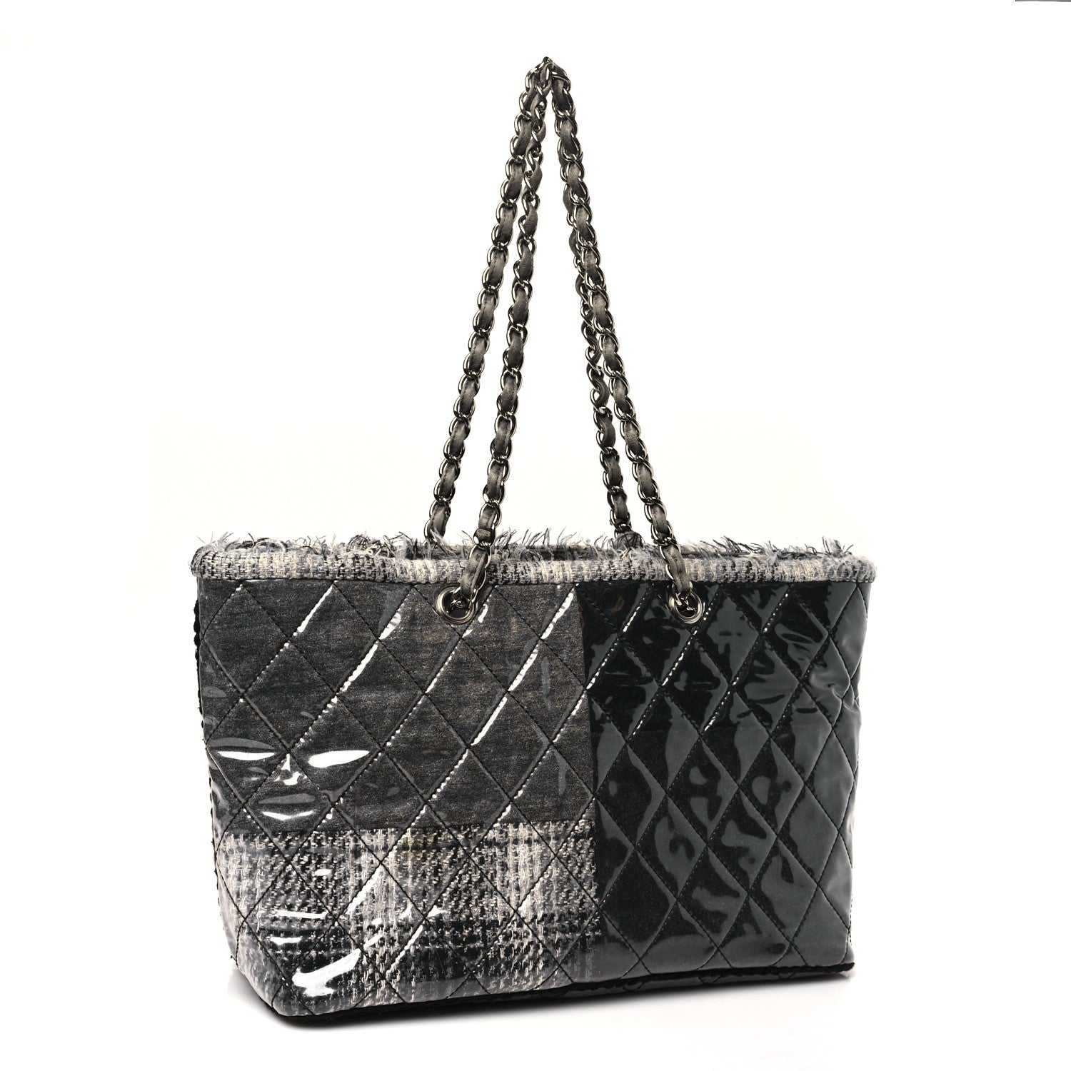 Chanel Vinyl Funny Tweed Patchwork Tote Grey