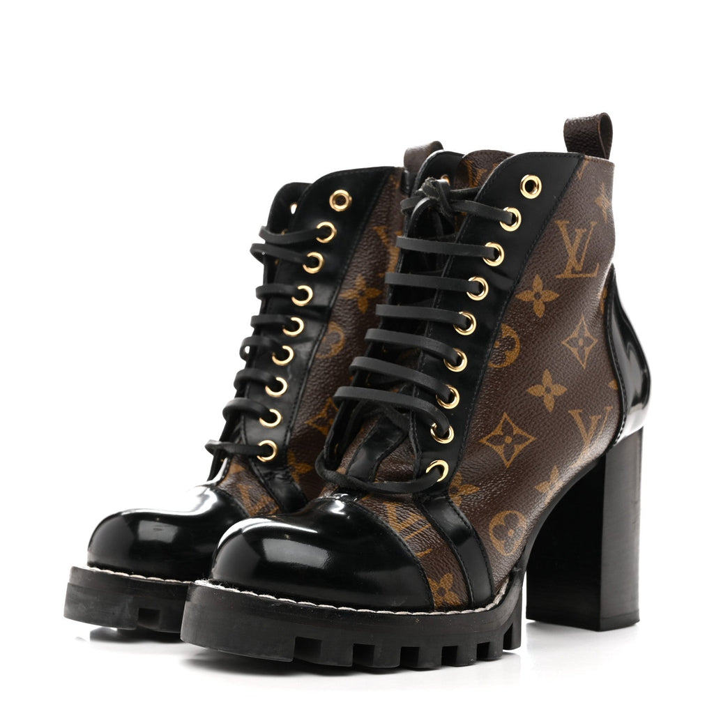Louis Vuitton Patent Calfskin Monogram Star Trail Ankle Boots 36 Black