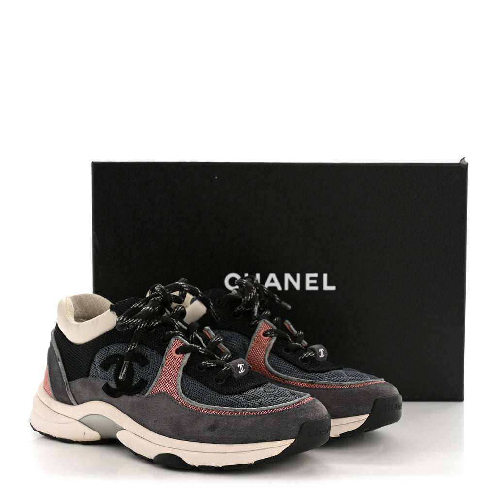 Fabric Calfskin Suede Womens CC Sneakers 36.5 Grey Pink