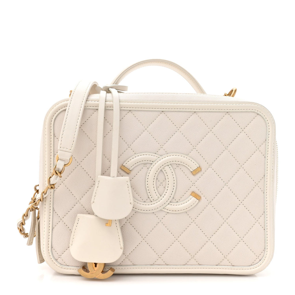 Chanel Caviar Quilted Large CC Filigree Vanity Case White
