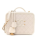 Chanel Caviar Quilted Large CC Filigree Vanity Case White