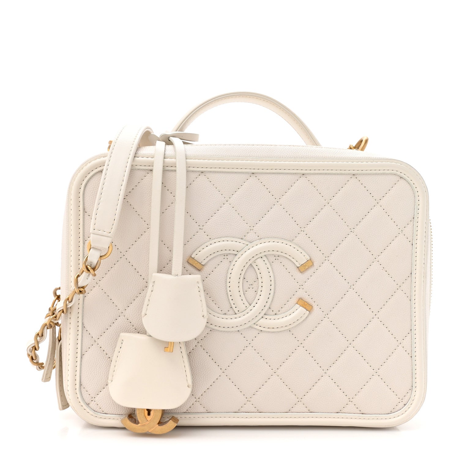 Chanel Caviar Quilted Large CC Filigree Vanity Case White