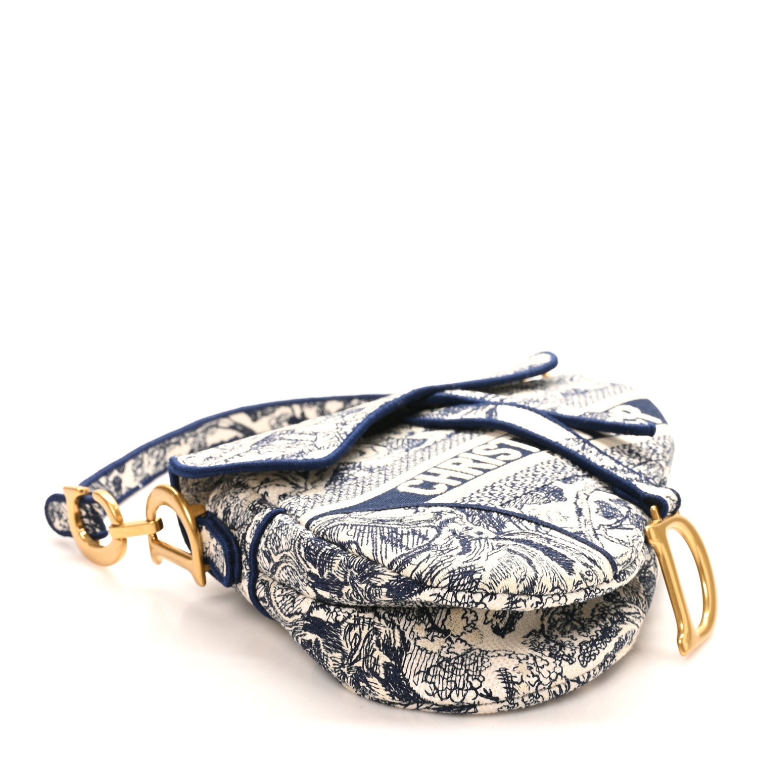 Christian Dior Canvas Embroidered Toile de Jouy Saddle Bag Blue