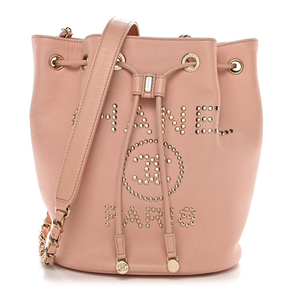 Chanel Caviar Deauville Drawstring Bucket Bag Light Pink