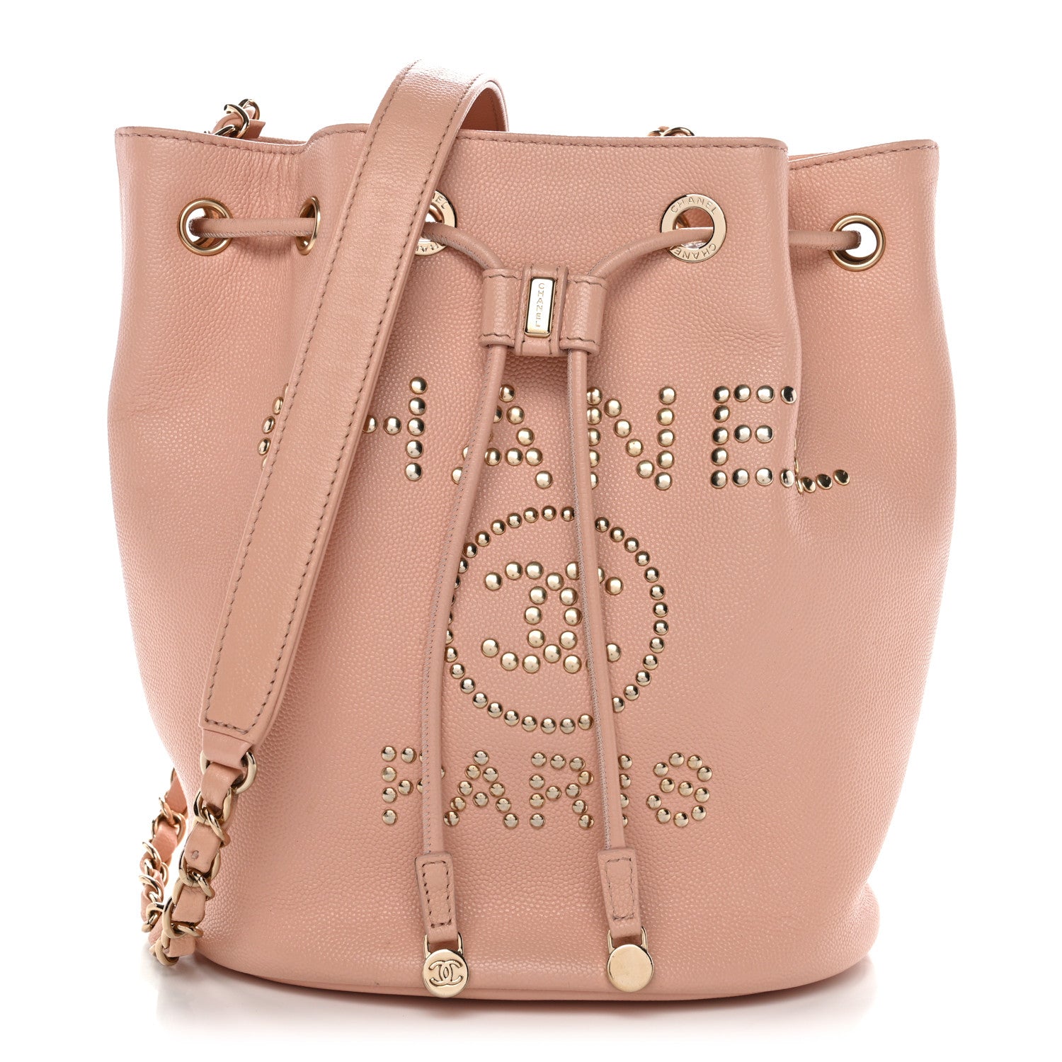 Chanel Caviar Deauville Drawstring Bucket Bag Light Pink