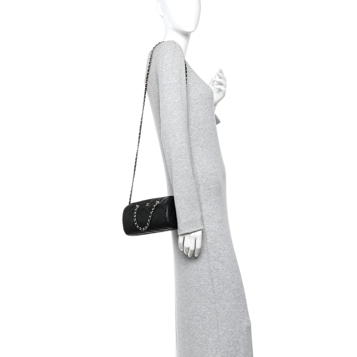 Chanel Caviar Quilted Barrel Clutch With Chain Black