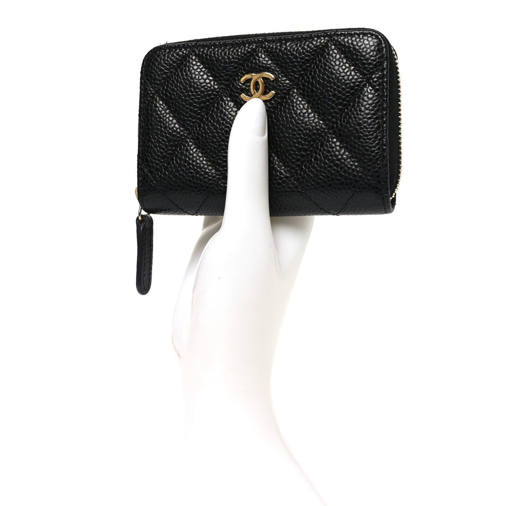 Caviar Quilted Zip Coin Purse Black