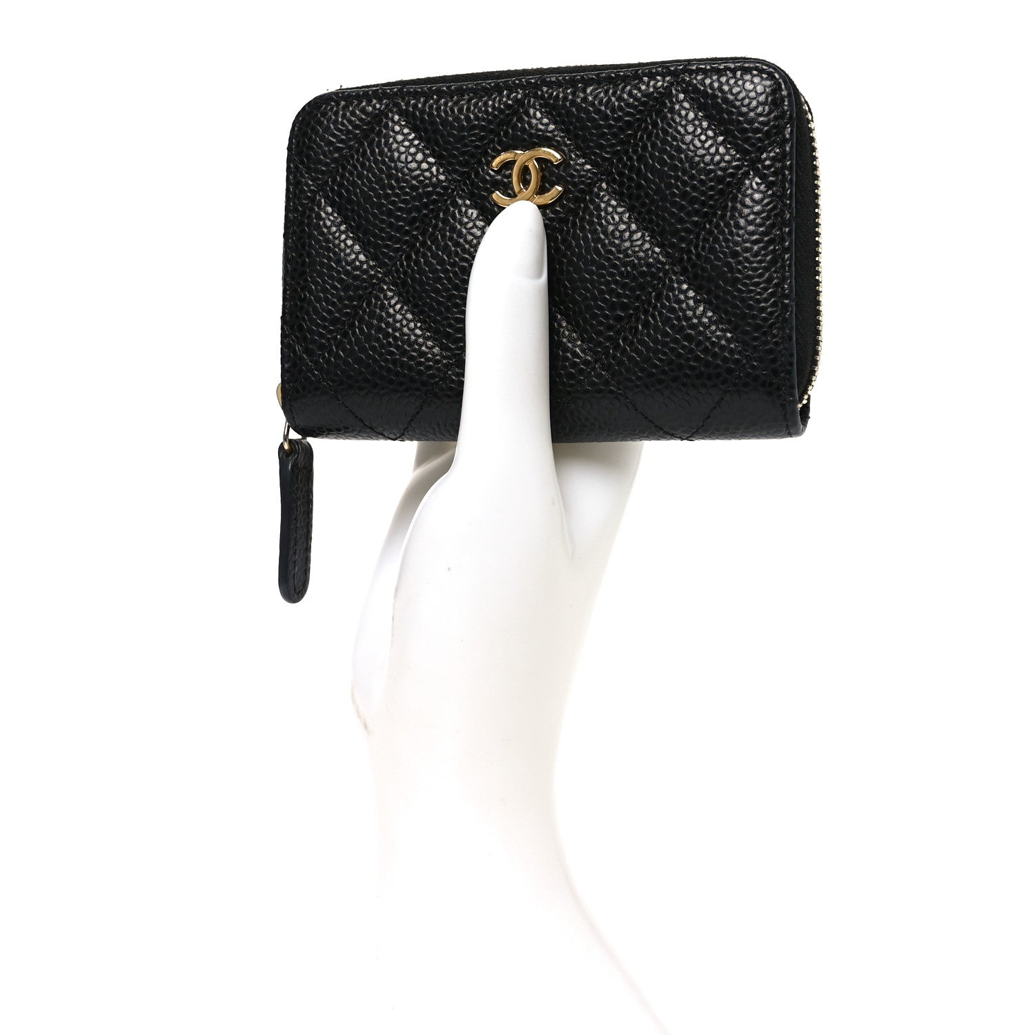 Caviar Quilted Zip Coin Purse Black