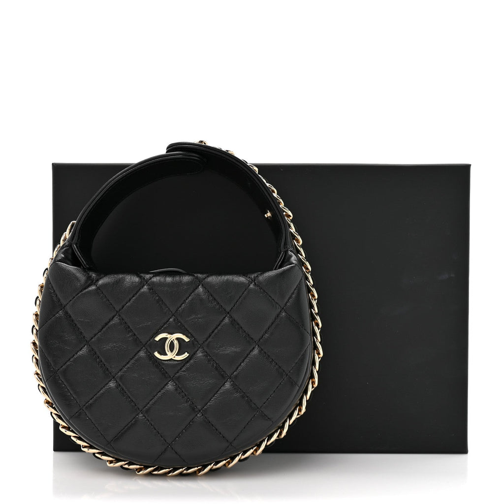Chanel Lambskin Quilted Chain Around Pouch Black