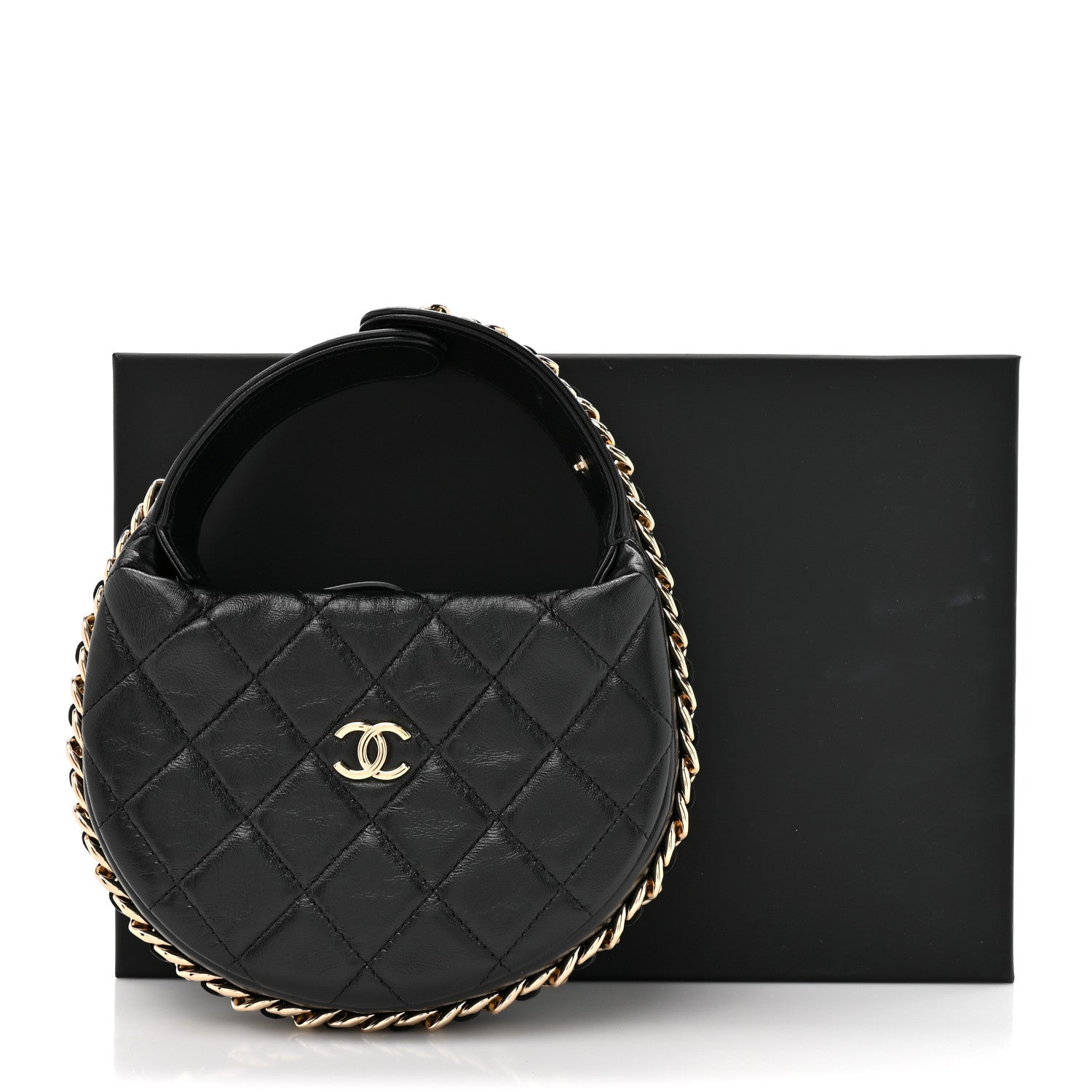 Chanel Lambskin Quilted Chain Around Pouch Black