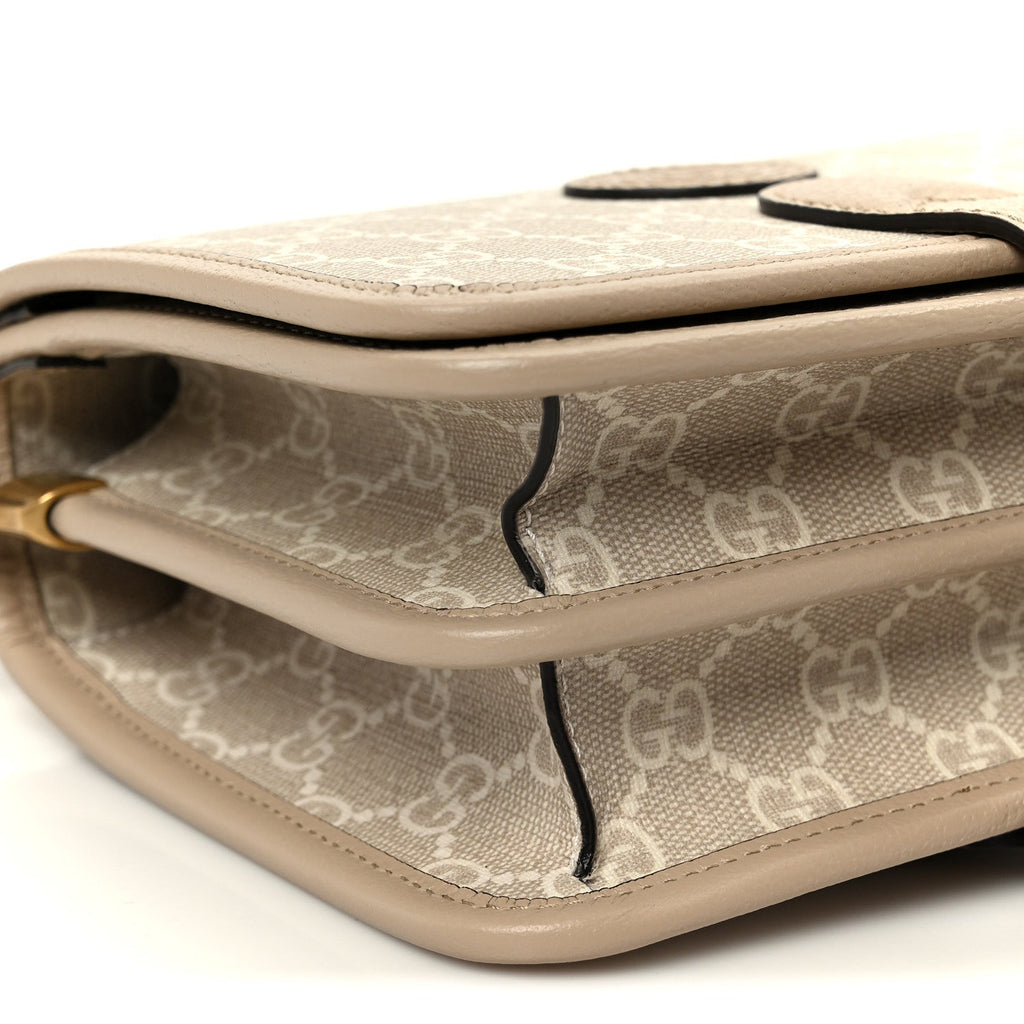 Gucci GG Supreme Monogram Textured Dollar Calfskin Mini Retro Interlocking G Flap Shoulder Bag Beige Mystic White Oatmeal