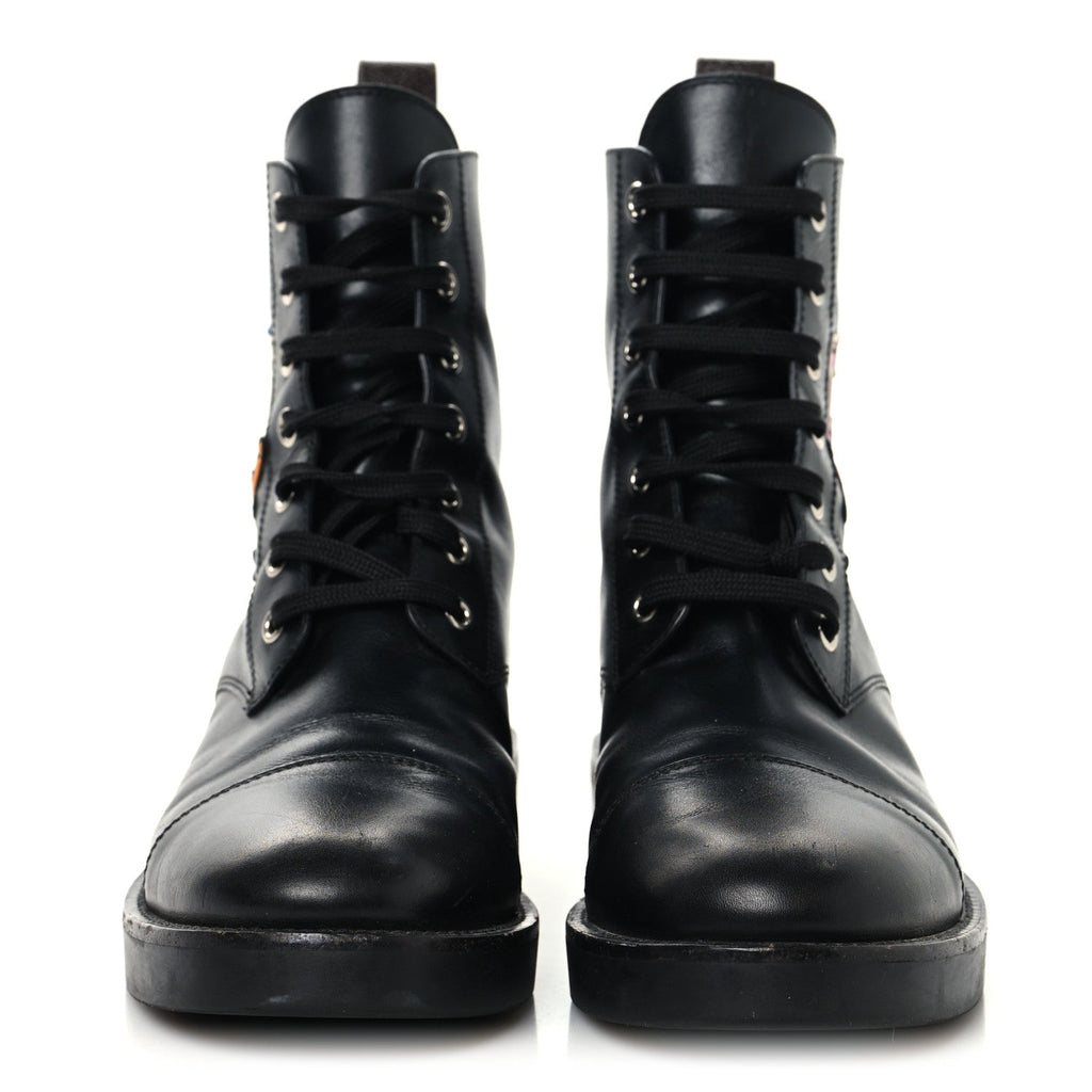 Louis Vuitton Calfskin LV Black Heart Flat Ranger Boots 37 Black