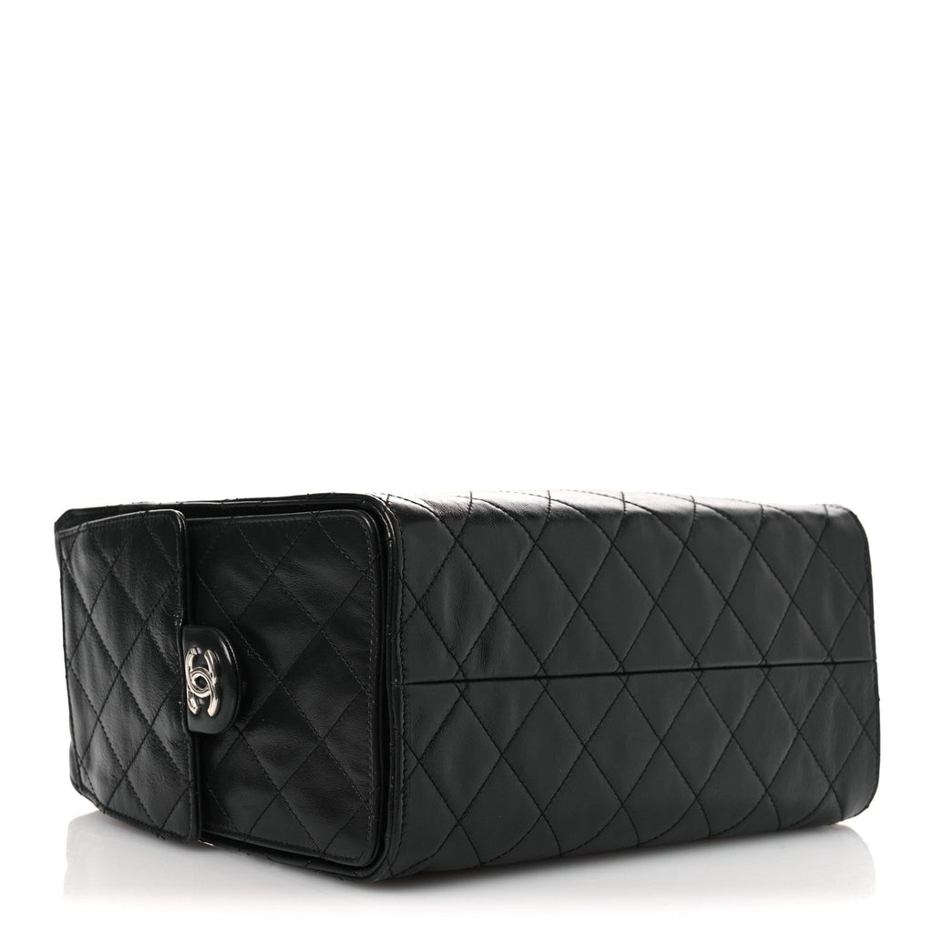 Chanel Shiny Crumpled Calfskin Quilted Small Chanel 25 Handbag Black