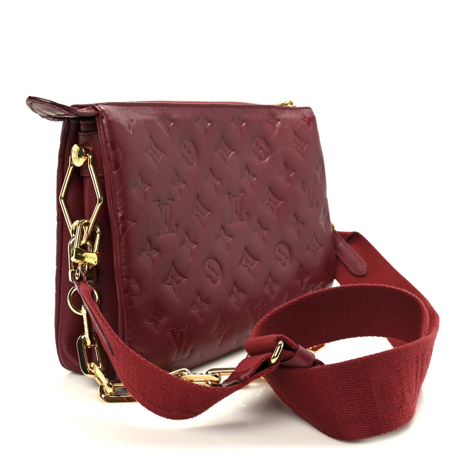 Louis Vuitton Lambskin Embossed Monogram Coussin PM Wine