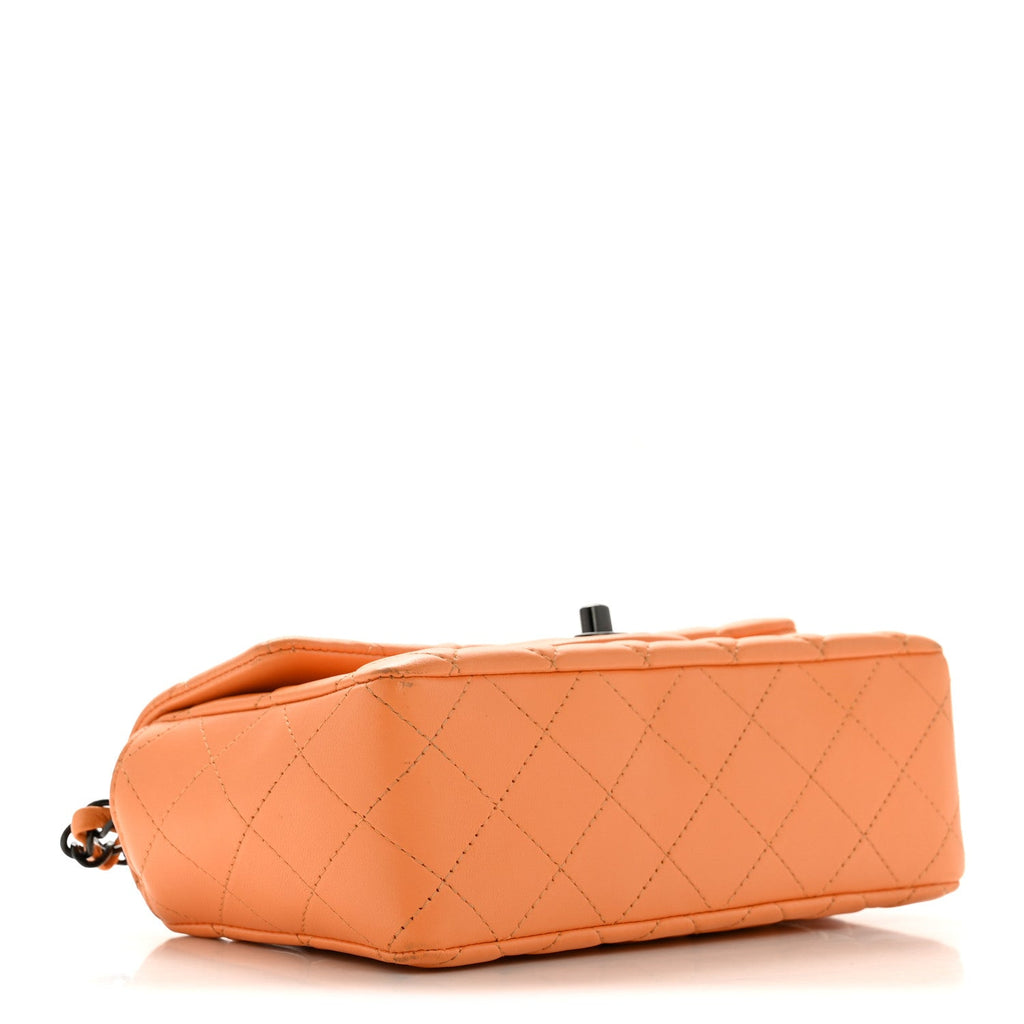Chanel Lambskin Quilted Mini Rectangular Flap Orange