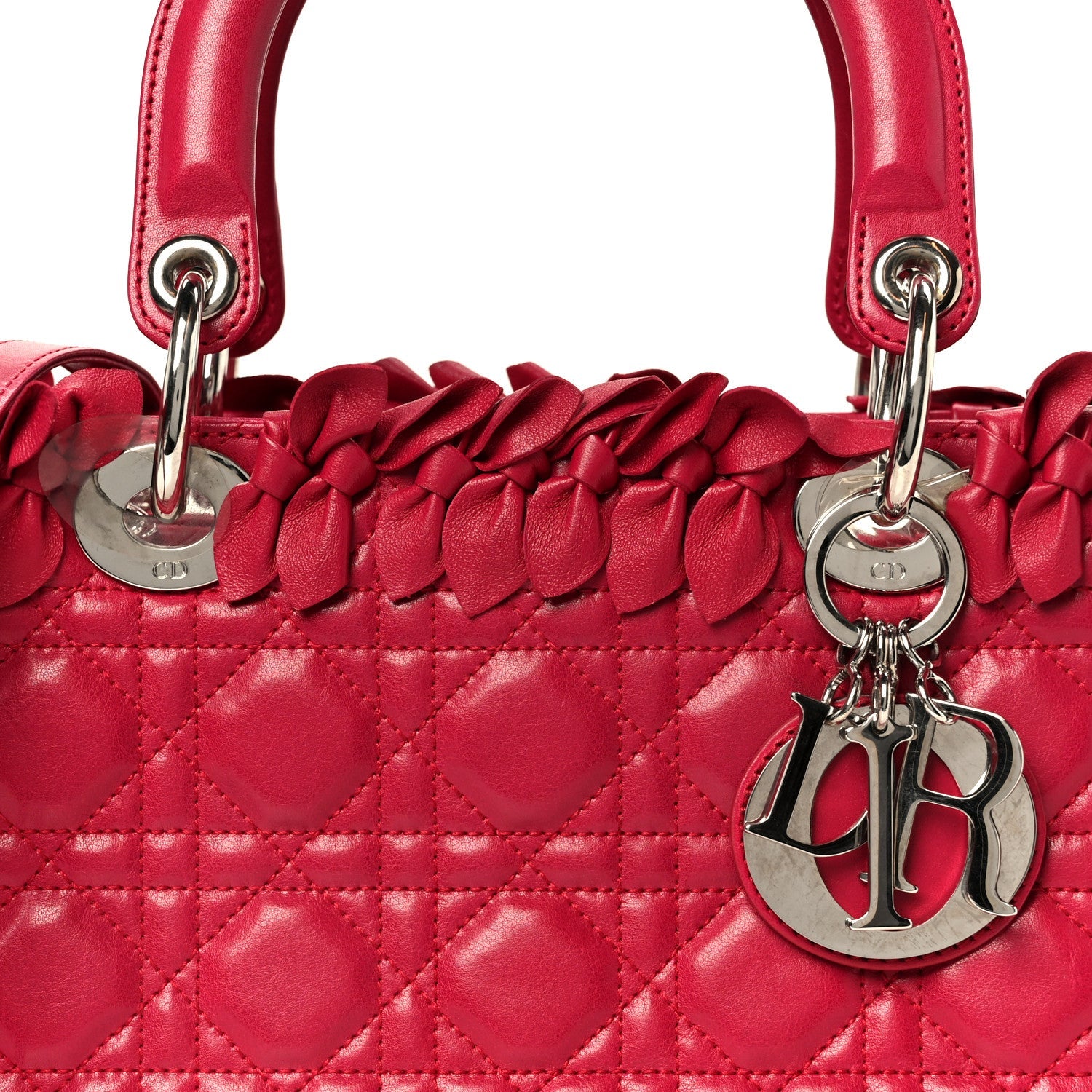 Christian Dior Lambskin Cannage Bow Medium Lady Dior Fuchsia