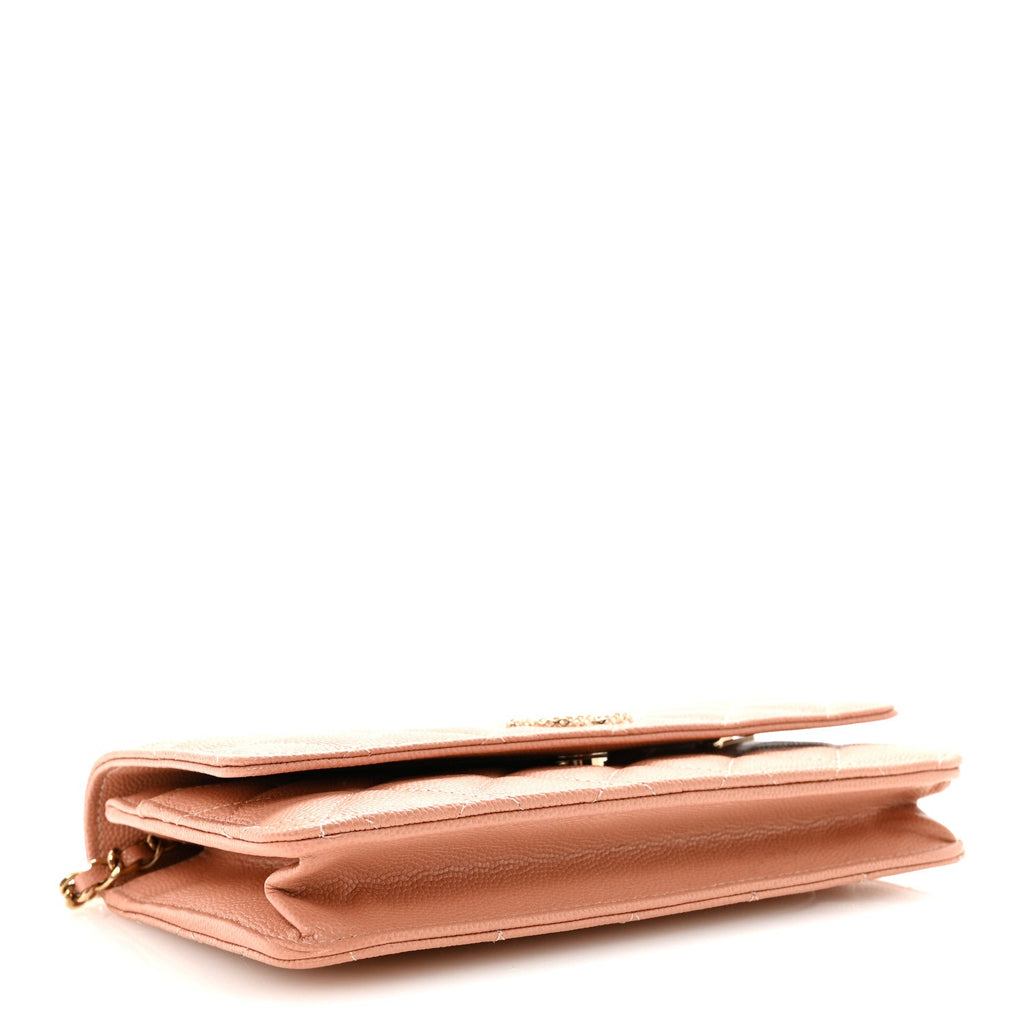 Chanel Caviar Quilted Perforated Metal CC Wallet On Chain WOC Beige