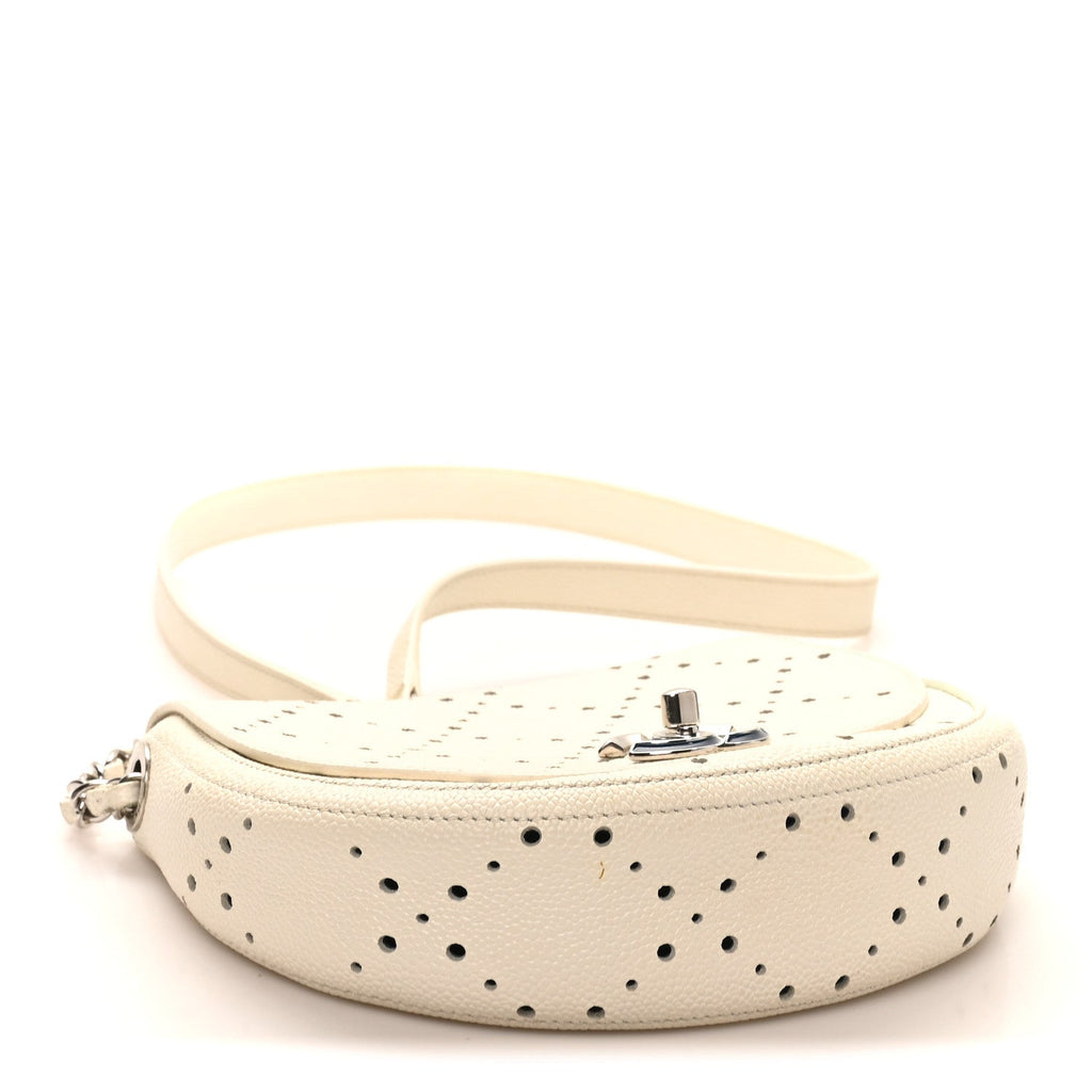 Chanel Caviar Perforated Messenger Bag White