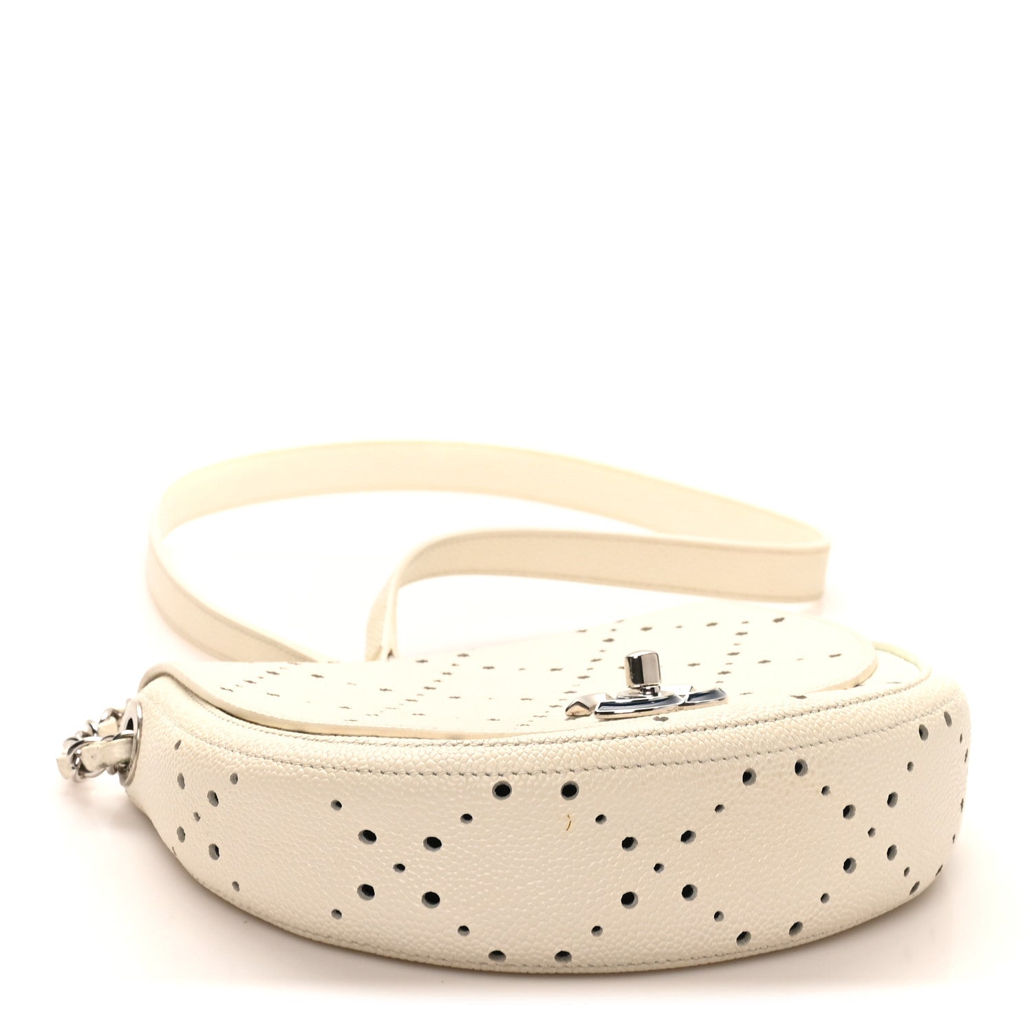 Chanel Caviar Perforated Messenger Bag White