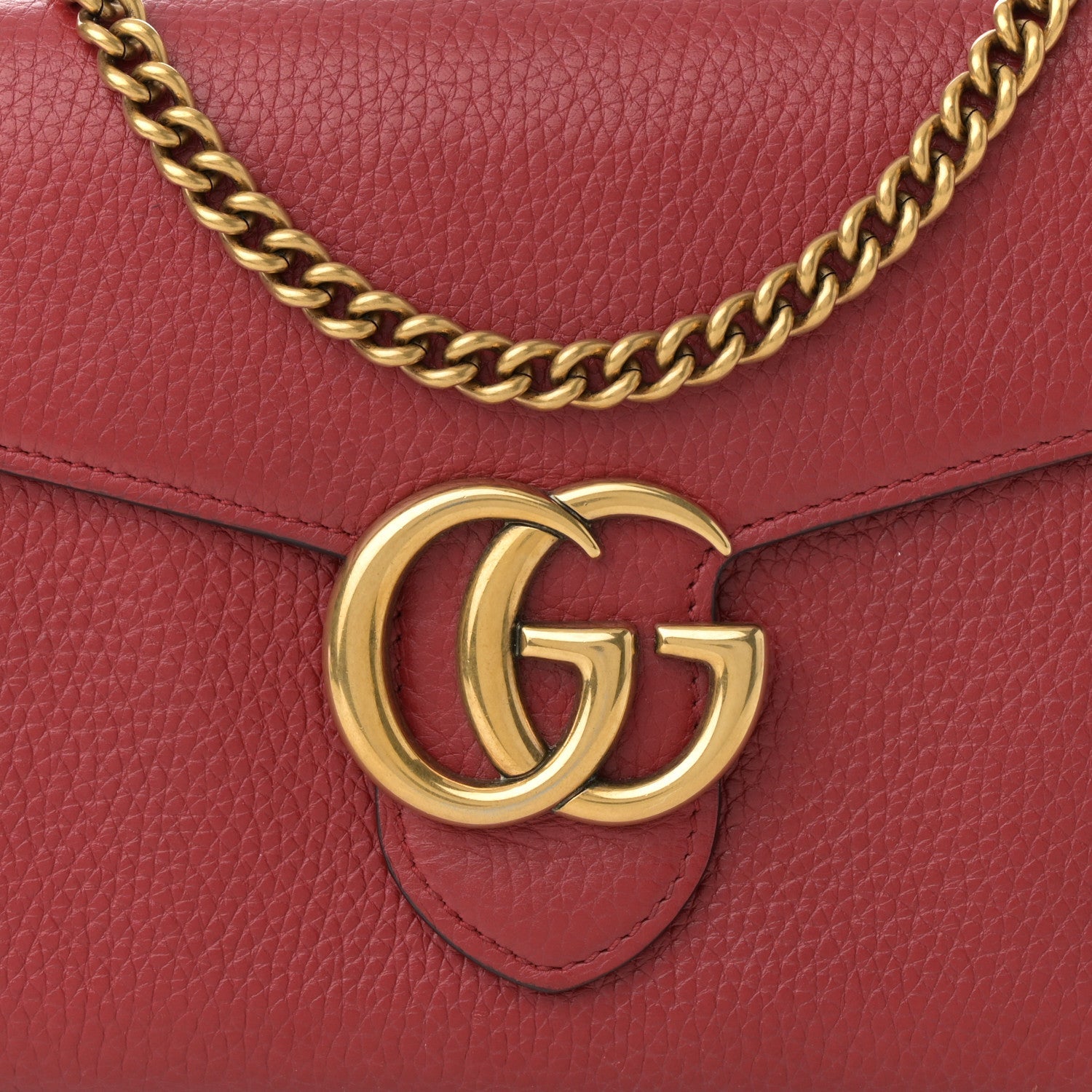 Gucci Calfskin GG Marmont Chain Wallet Vulcanic Red