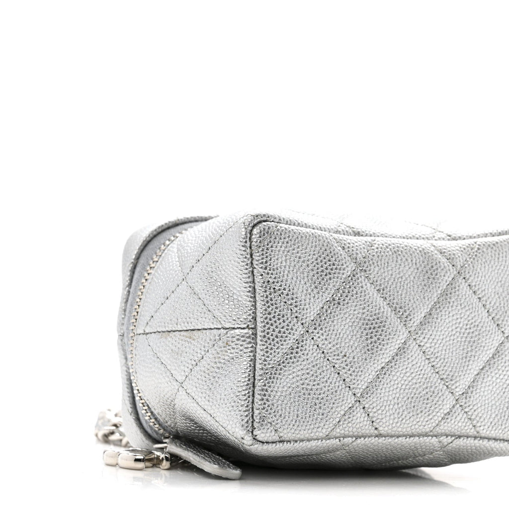 Chanel Metallic Caviar Quilted Mini Top Handle Vanity With Chain Silver