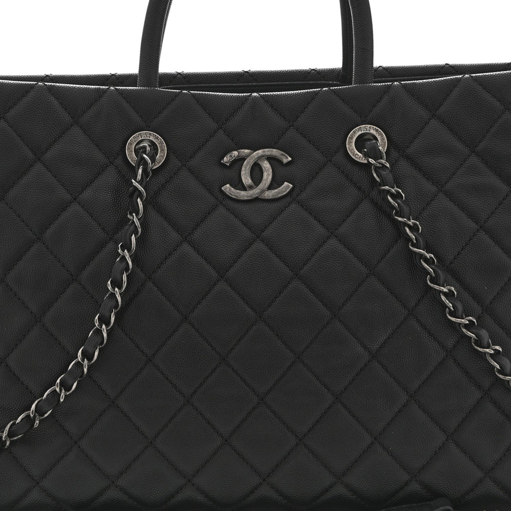 Chanel Caviar Quilted Large Coco Handle Shopping Tote Black