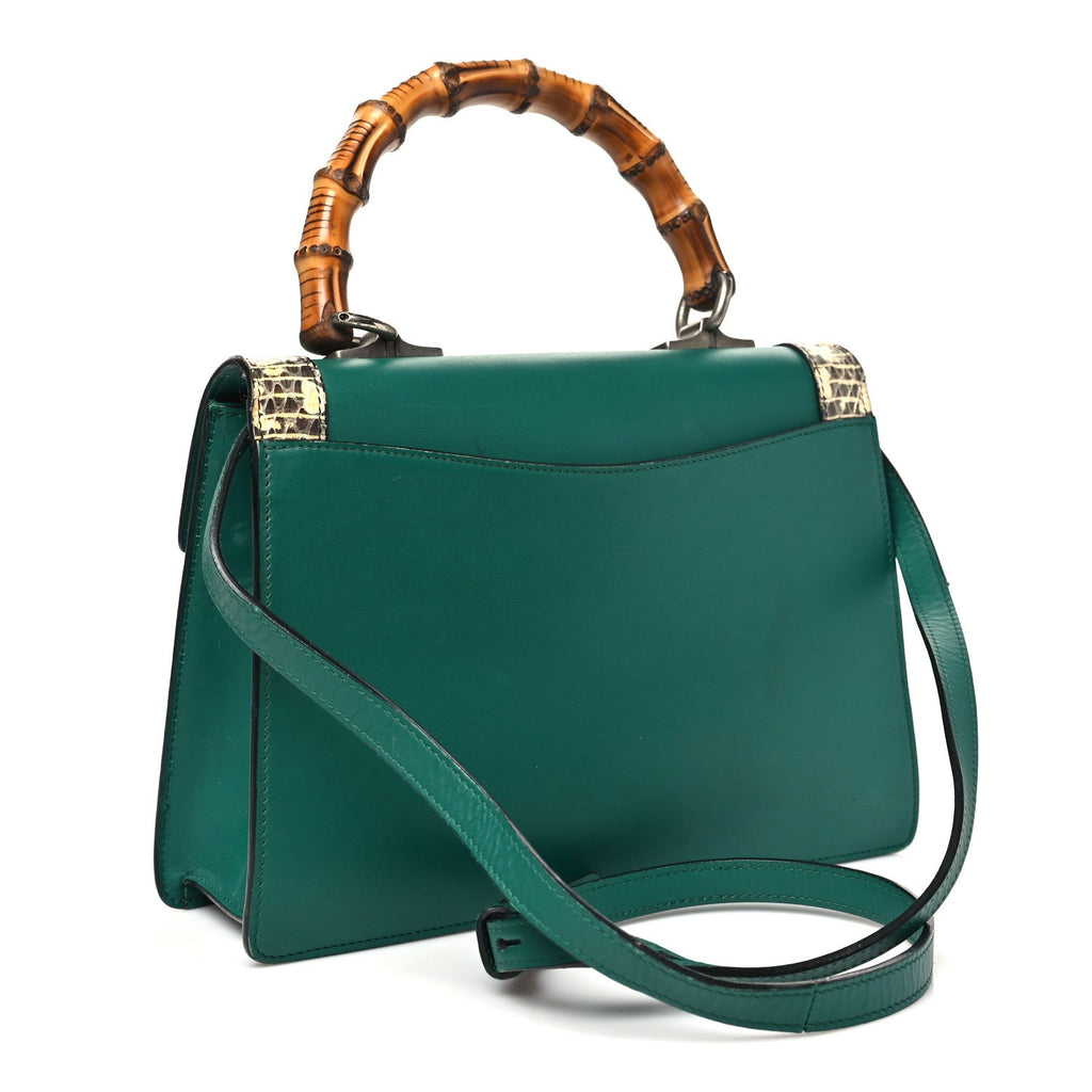 Gucci Calfskin Snakeskin Small Lilith Top Handle Bag Green