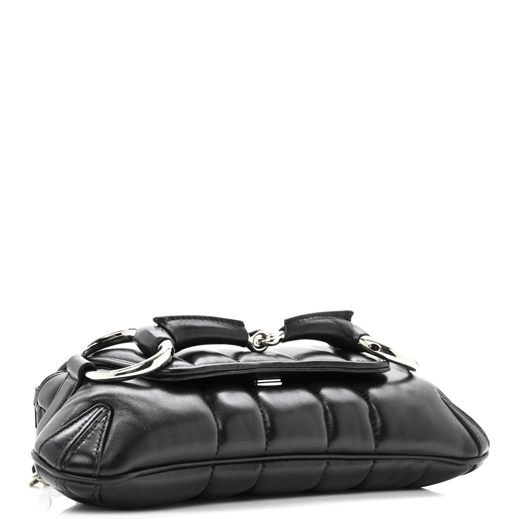 Gucci Nappa Vertical Matelasse Small Maxi Horsebit Chain Shoulder Bag Black