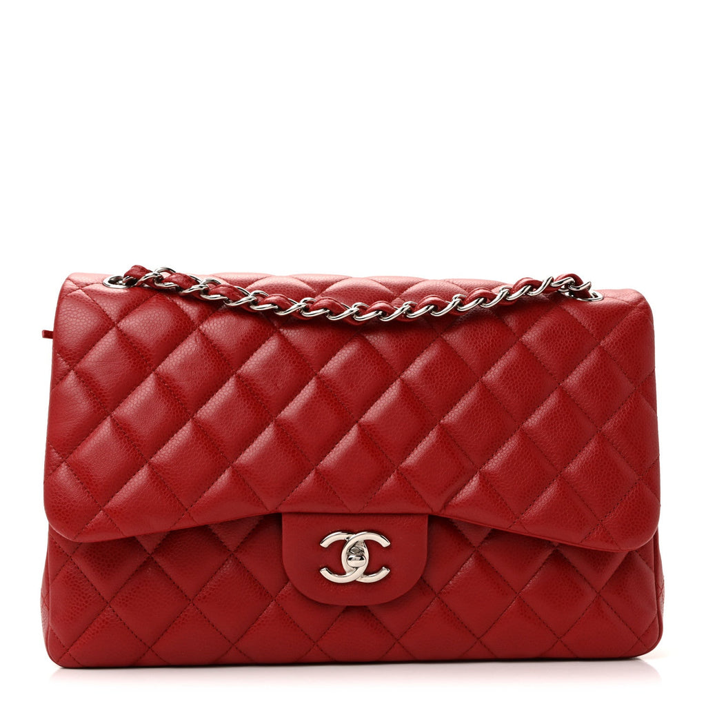 Chanel Caviar Quilted Jumbo Double Flap Dark Red