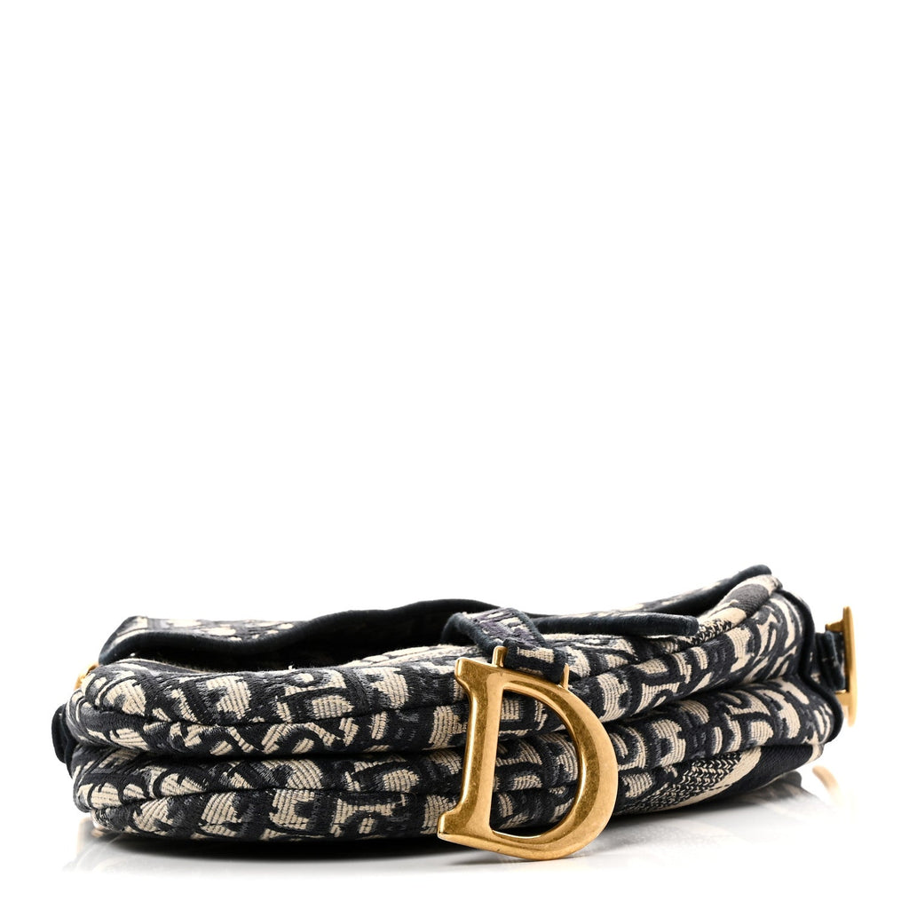 Christian Dior Oblique Embroidered Saddle Bag Blue