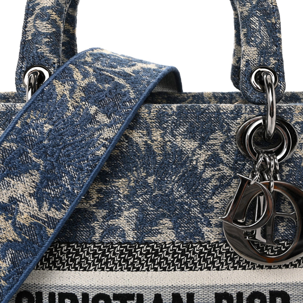 Christian Dior Canvas Embroidered Brocart Medium Lady D-Lite Blue