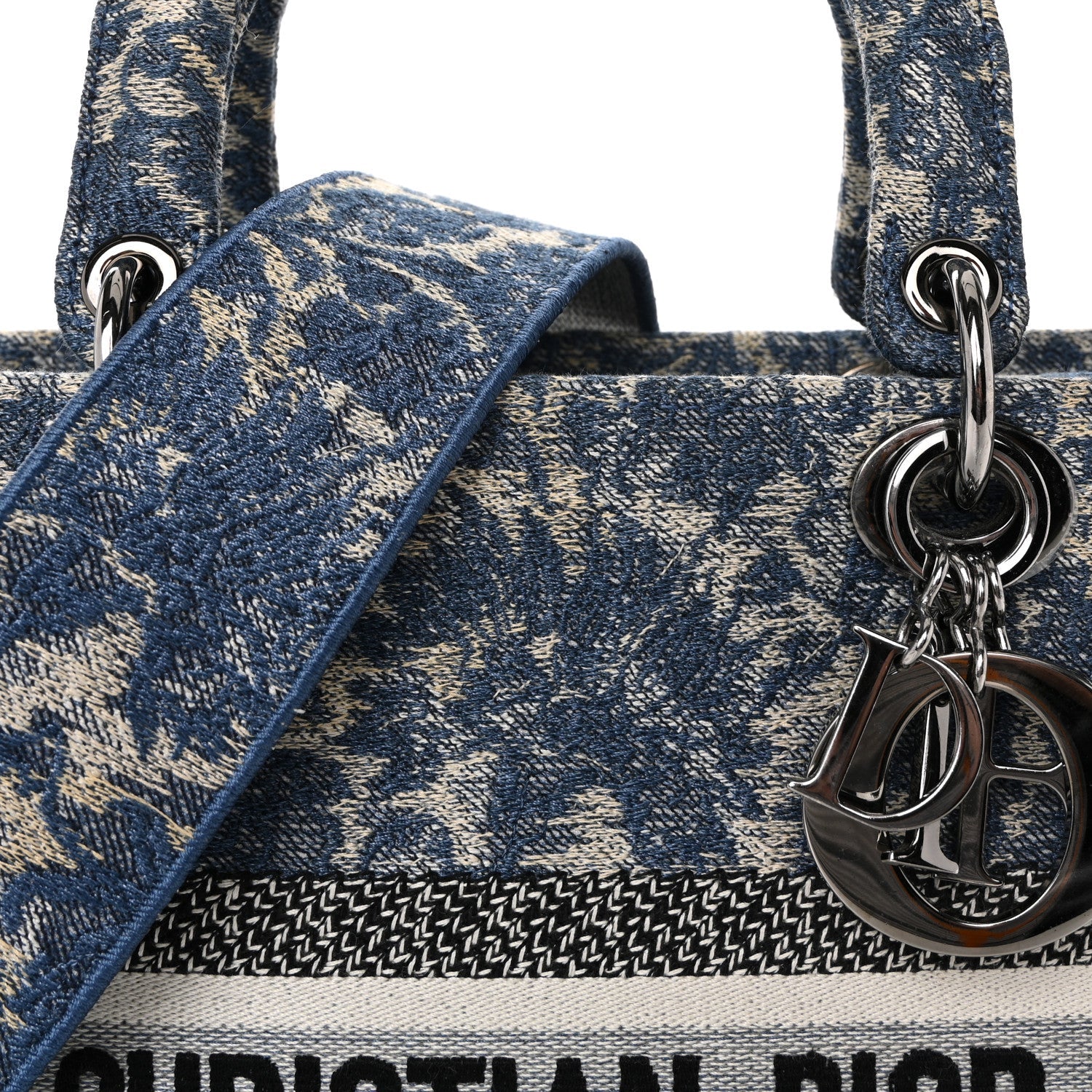 Christian Dior Canvas Embroidered Brocart Medium Lady D-Lite Blue