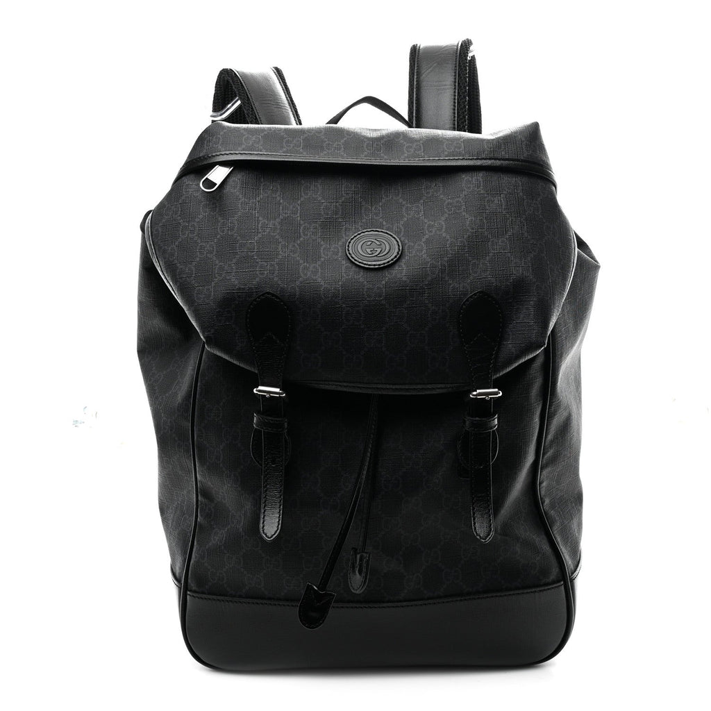 Gucci GG Supreme Monogram Azalea Calfskin Medium Retro Interlocking G Backpack Black