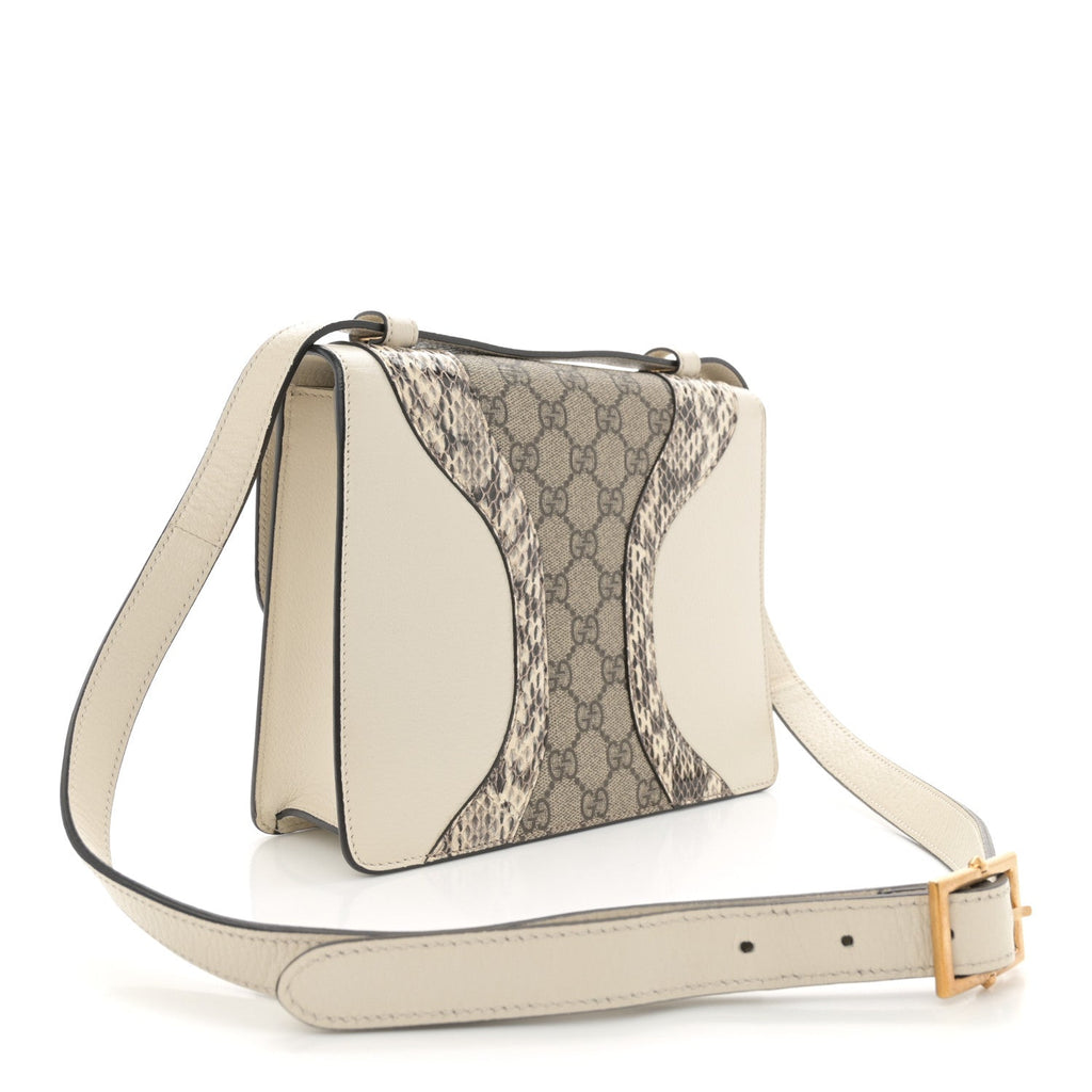 Gucci Nappa Elaphe GG Supreme Monogram Medium Osiride Shoulder Bag Mystic White Roccia Beige Ebony