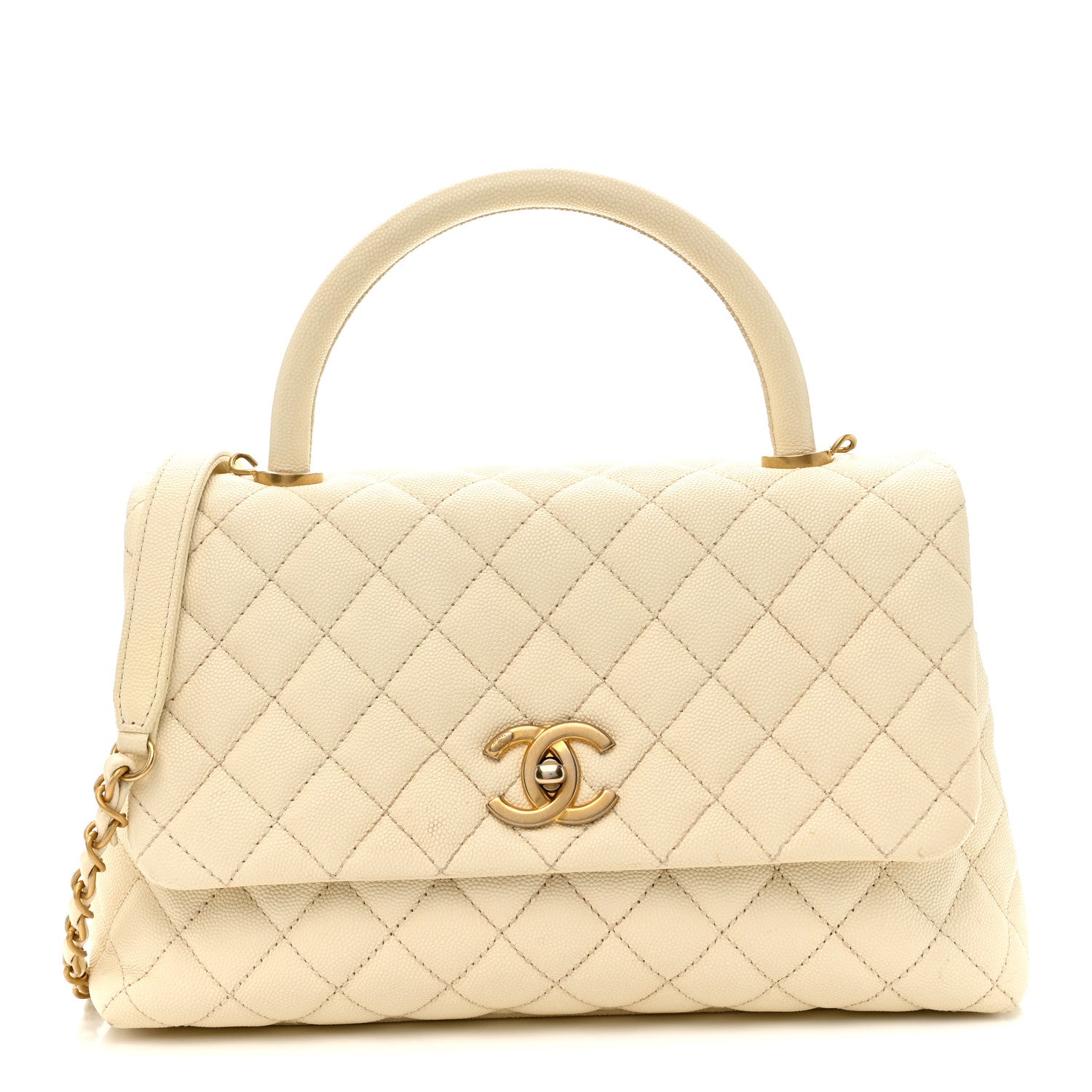 Chanel Caviar Quilted Small Coco Handle Flap White