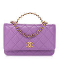 Chanel Lambskin Quilted Pick Me Up Wallet On Chain WOC Purple
