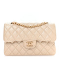 Chanel Metallic Caviar Quilted Small Double Flap Beige