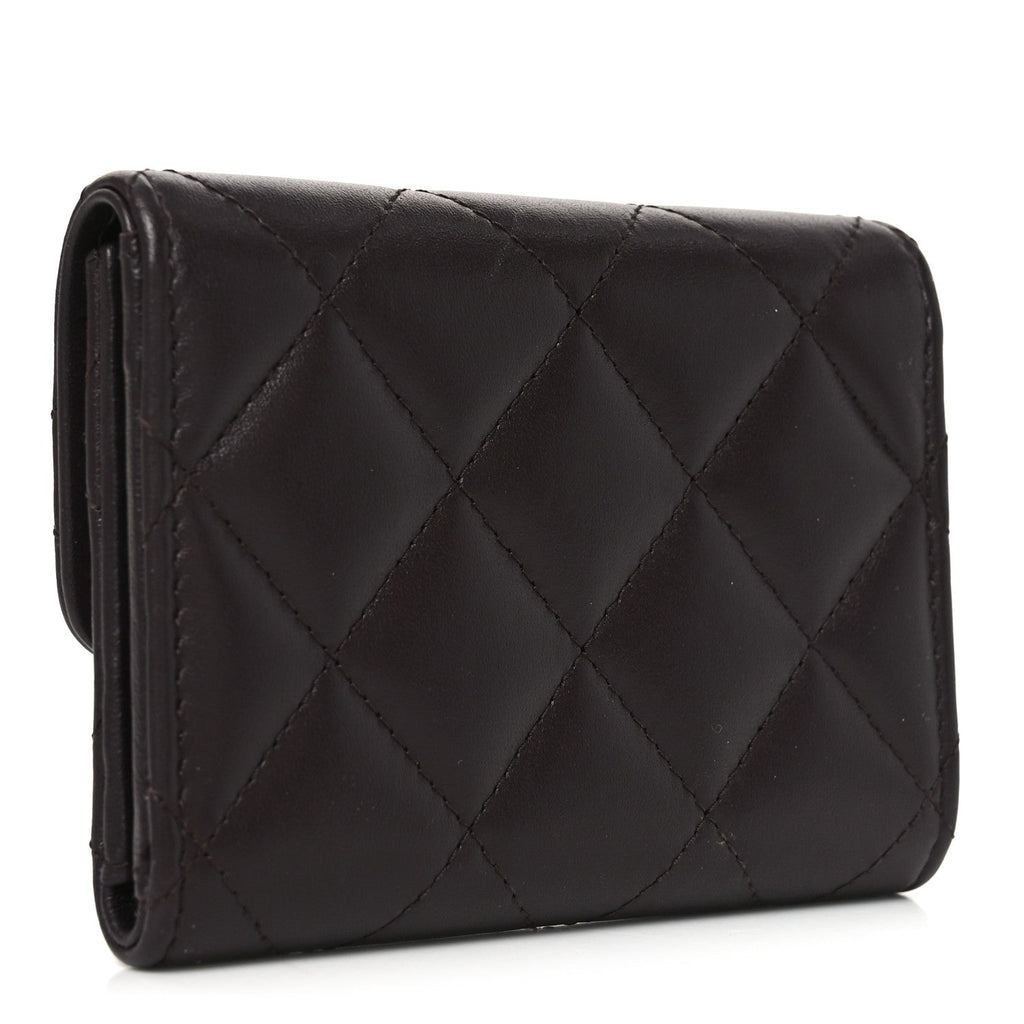 Lambskin Quilted Textured CC Compact Flap Card Holder Eggplant