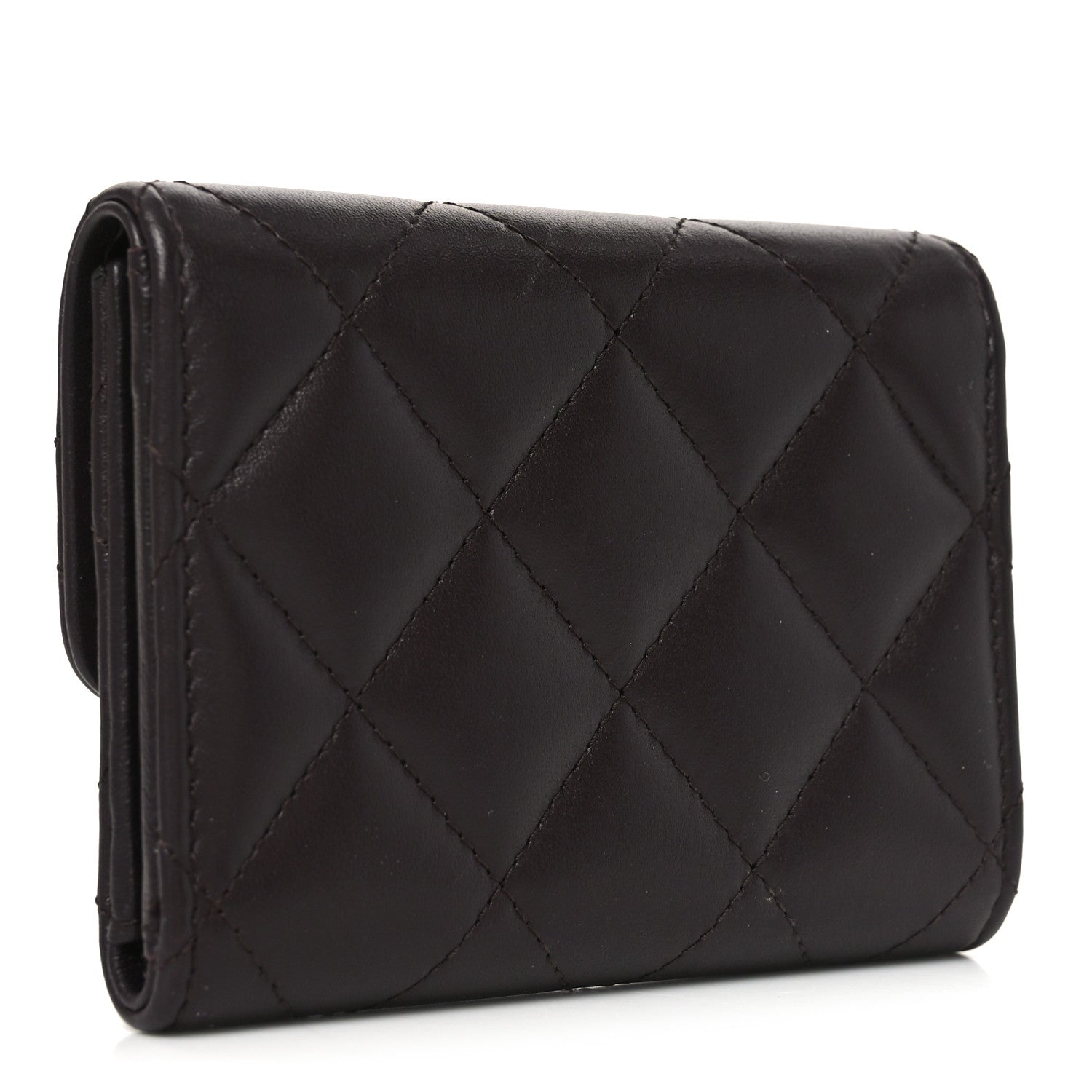 Lambskin Quilted Textured CC Compact Flap Card Holder Eggplant