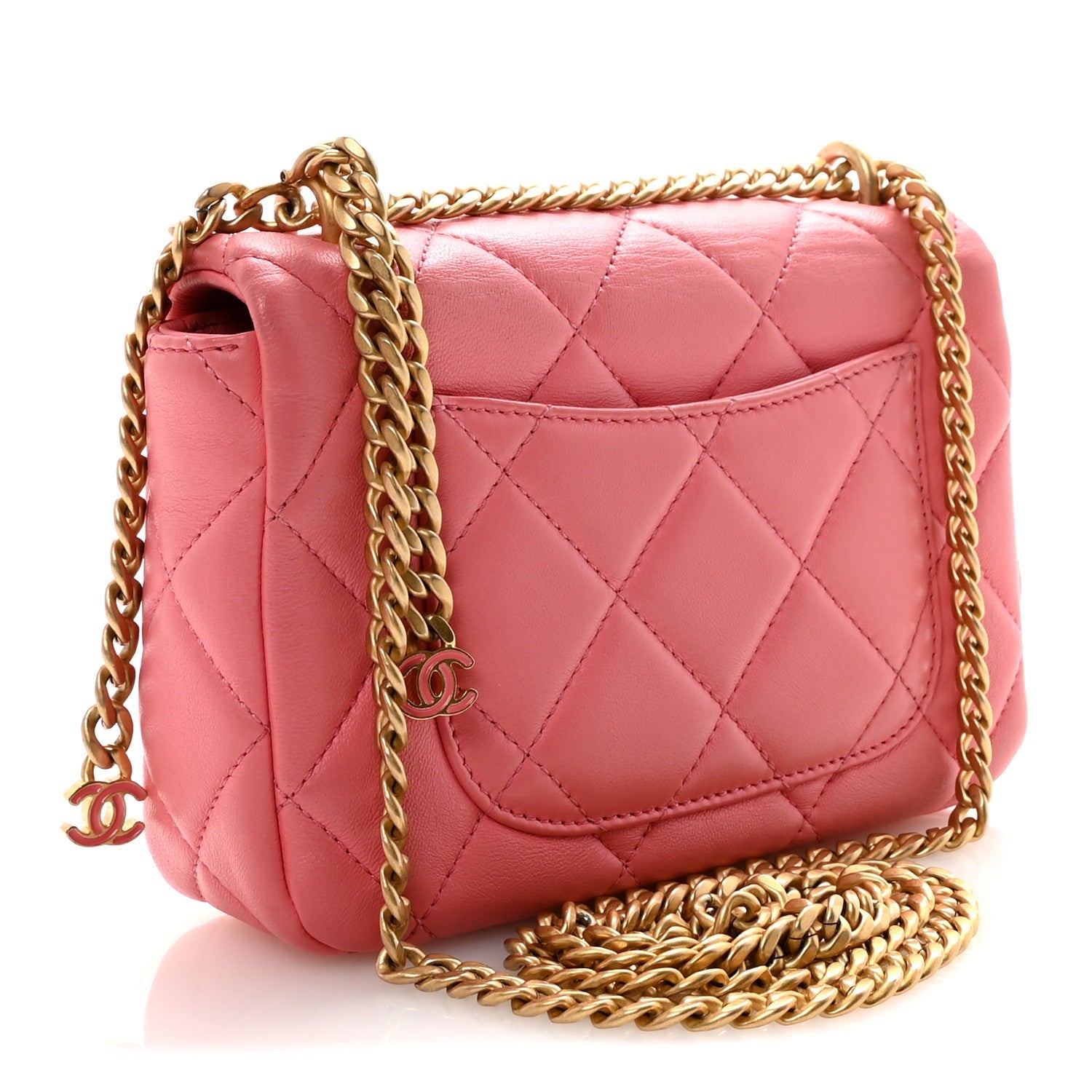Chanel Lambskin Enamel Quilted Pending CC Mini Square Flap Pink
