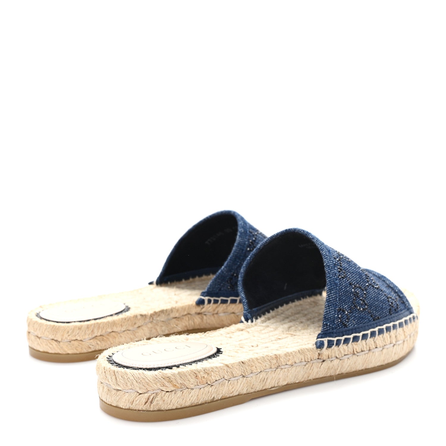 Gucci Denim Crystals GG Monogram Espadrille 20mm Slide Sandals 39 Denim