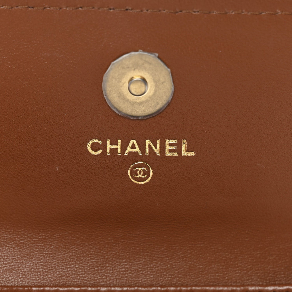 Chanel Lambskin Quilted Studded CC Clutch With Chain Brown