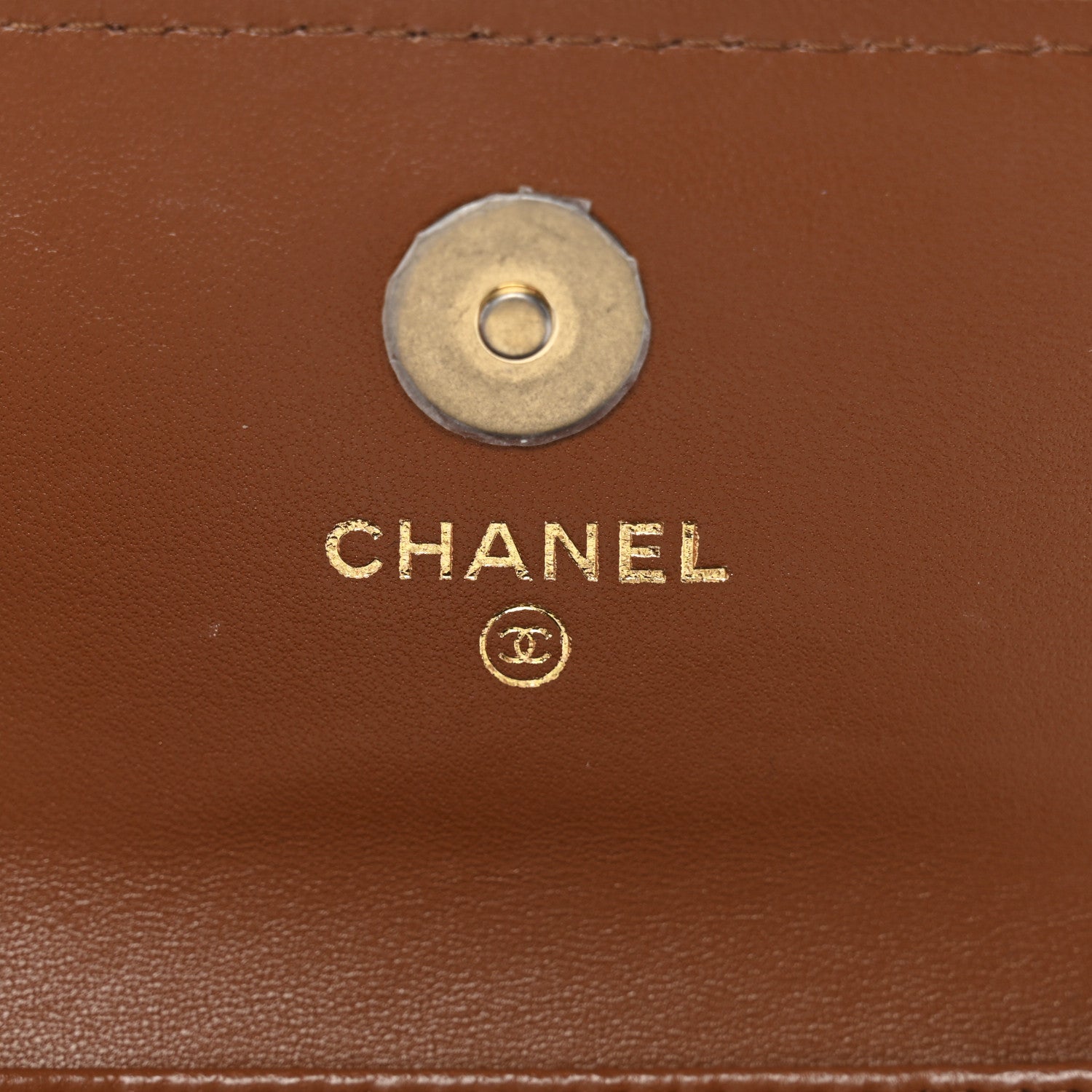 Chanel Lambskin Quilted Studded CC Clutch With Chain Brown